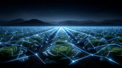 Precision farming technology with data lines is applied to the lettuce field for the purpose of smart agriculture
