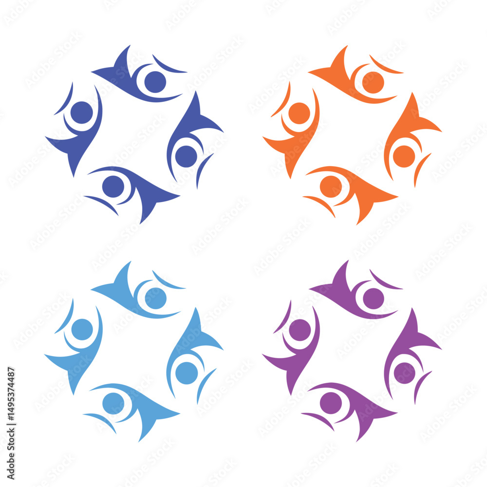 Poster unity people icon set abstract human circle vector.