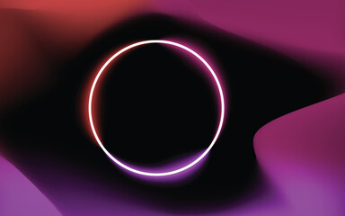 Abstract glowing ring on a dark gradient mesh background. Futuristic vector illustration with a neon-style circular shape