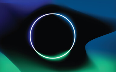 Abstract glowing ring on a dark gradient mesh background. Futuristic vector illustration with a neon-style circular shape