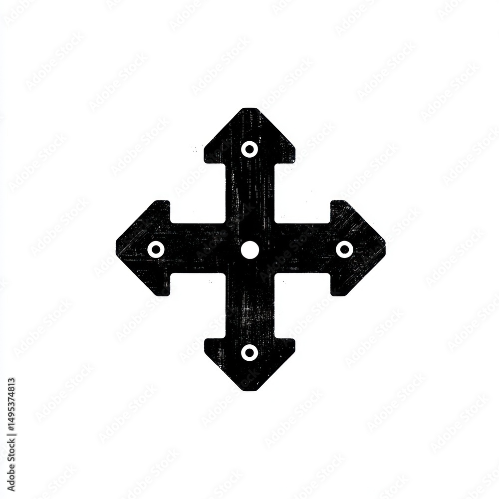 Poster four-way arrow directional guide, white background, simple design, website ui