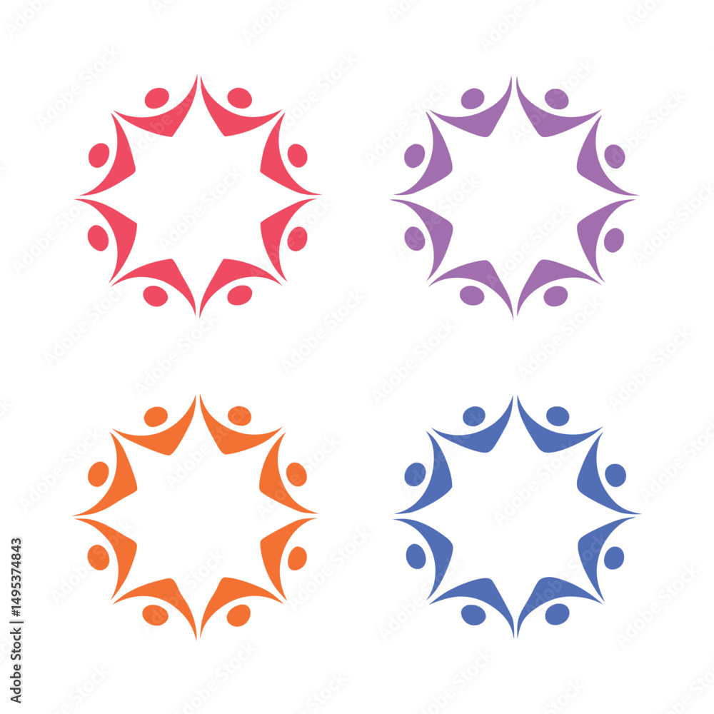 Poster unity people icon set abstract human circle vector.