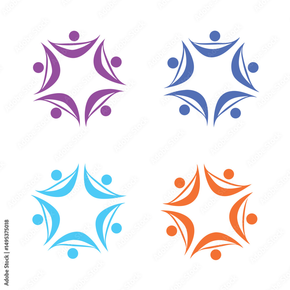 Poster unity people icon set abstract human circle vector.