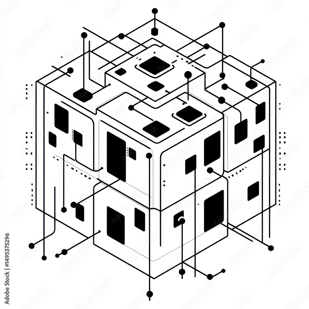 Poster abstract cube network connection technology digital