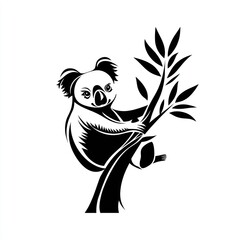 Koala on eucalyptus branch, Australian wildlife, nature background, vector illustration for design
