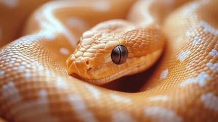 Fototapeta premium Close-up of snake scales with soft beige background, showing sleek texture and natural elegance.