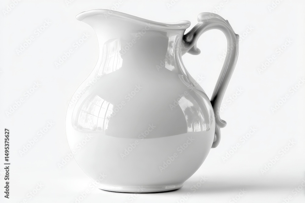 Poster elegant white ceramic pitcher displayed against a neutral background highlighting its smooth curves 