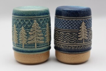 Unique handcrafted ceramic mugs featuring nature-inspired designs for cozy beverages
