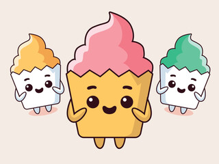 cute cupcakes mascot, adorable, can be used for cafe logo, vector illustration