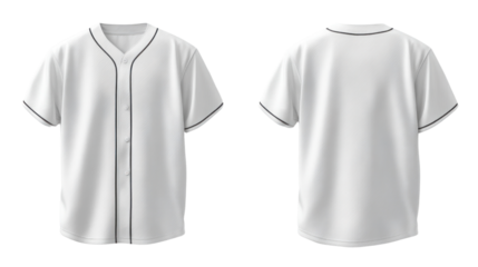 White Baseball Jersey Mockup: Clean, simple design of a classic white baseball jersey, shown from both the front and back. Ideal for showcasing your team logo or design.