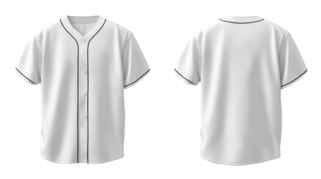 White Baseball Jersey Mockup: Clean, simple design of a classic white baseball jersey, shown from both the front and back. Ideal for showcasing your team logo or design.
