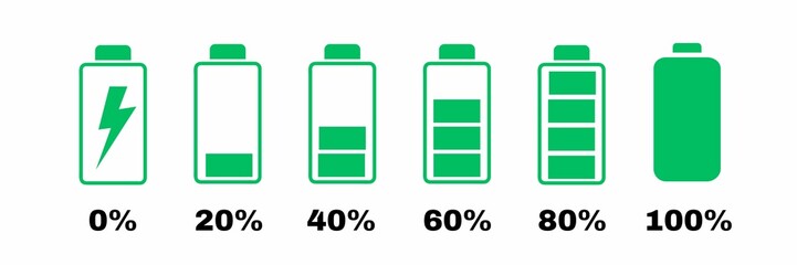 set of battery icons,set of green battery icons