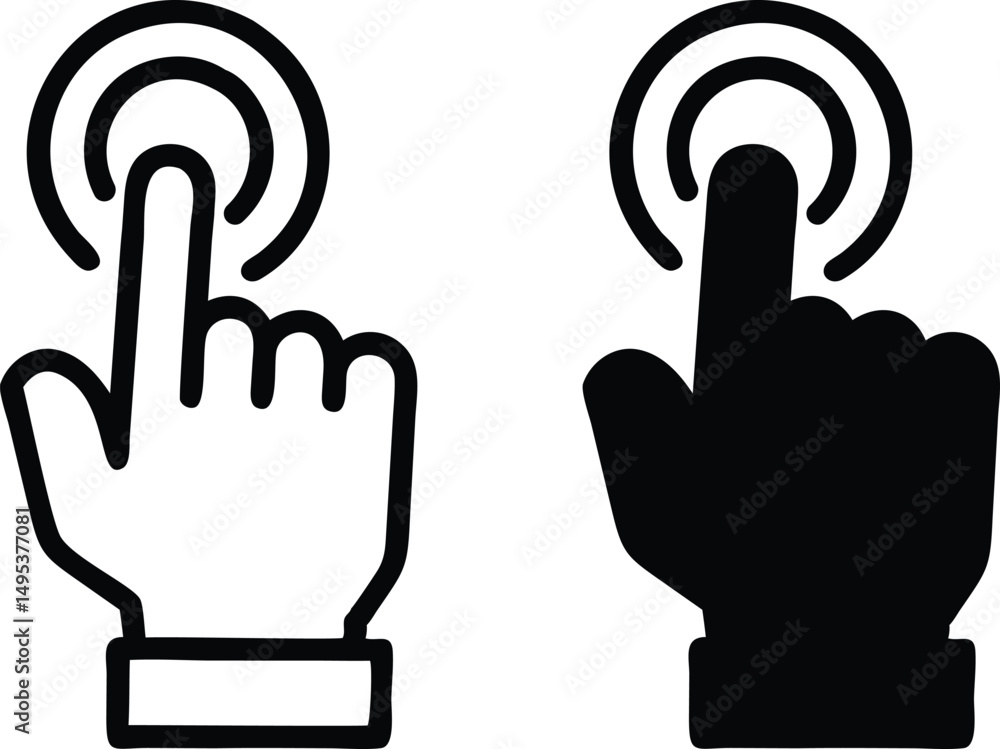 Poster touchscreen gesture icon – minimalist hand pressing button line art vector