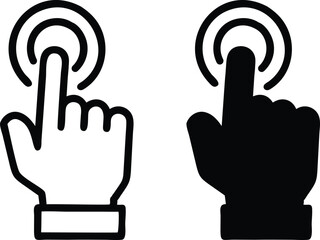 Touchscreen Gesture Icon – Minimalist Hand Pressing Button Line Art Vector