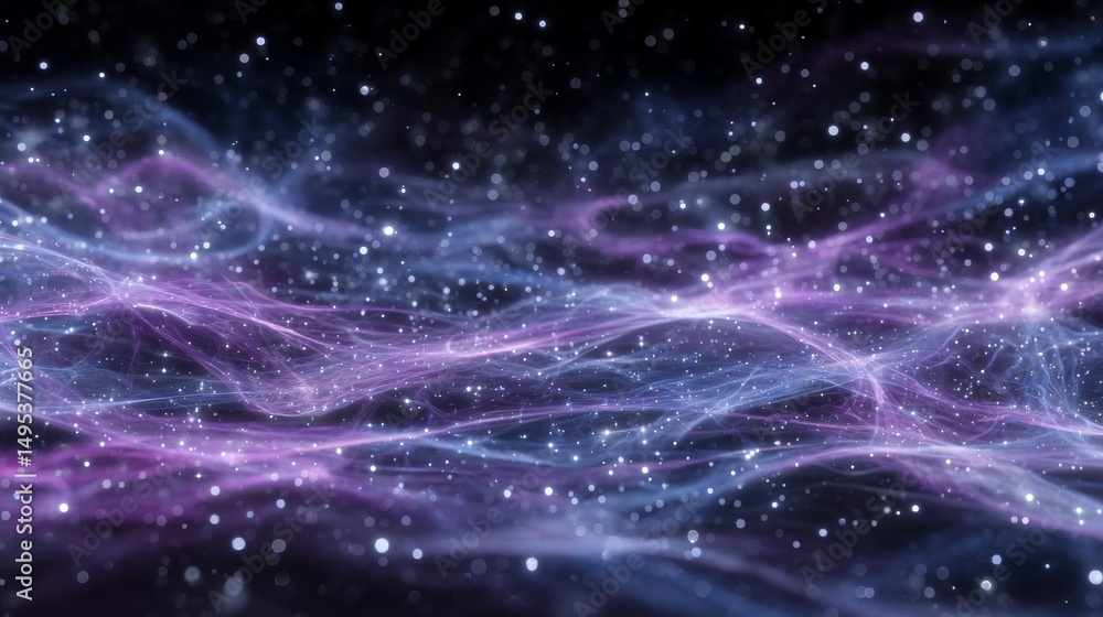 Poster in deep space, a dark starry background serves as the canvas for colorful nebulae with vibrant red, 