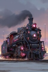 Fototapeta premium A colossal automaton powered by steam, set against a turbulent sky, with intricate details and a futuristic design made of brass