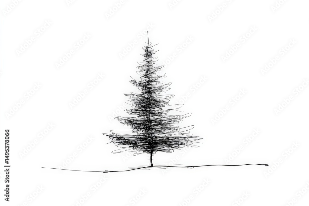 Poster abstract depiction of a tree created with tangled wire on a plain background