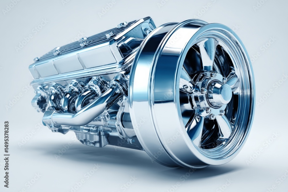 Aufkleber engine design showcasing polished chrome finish in a modern and dynamic style