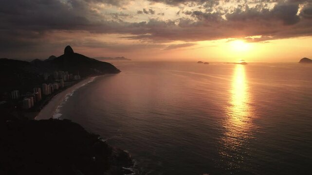 Aerial view of sunrise from Leblon & Ipanema, Rio de Janeiro, Brazil.
