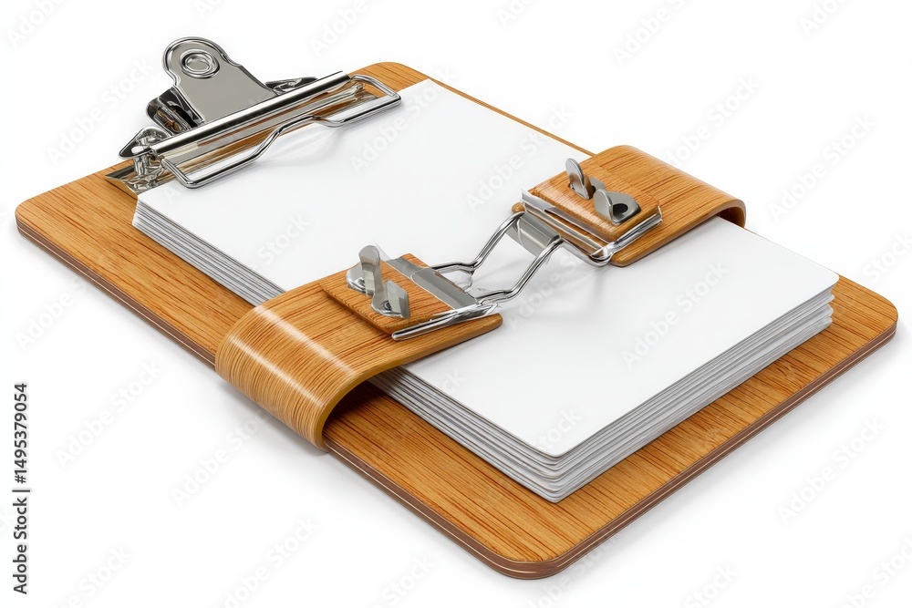 Poster Clipboard with blank sheets ready for writing notes and organizing tasks on a wooden surface