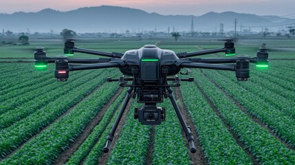 Lush green crops situated in arid landscapes are surveyed by drones