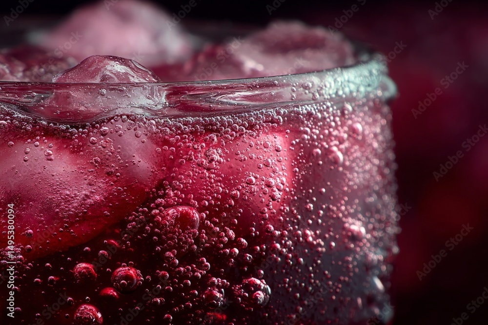 Aufkleber refreshing fizzy drink with ice and bubbles in a close-up view, showcasing vibrant colors and textur