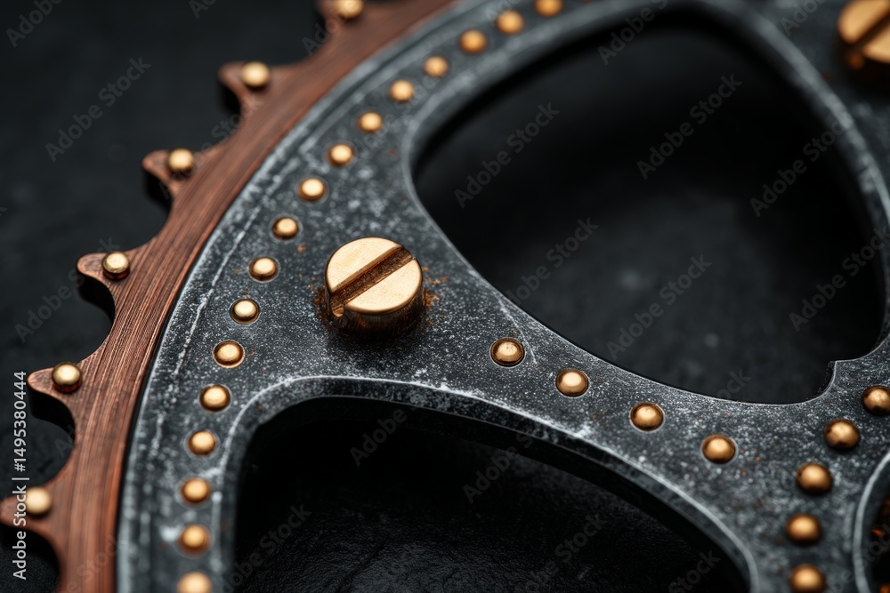 Aufkleber close-up view of an elegant bicycle gear showcasing intricate detailing and craftsmanship with a dar