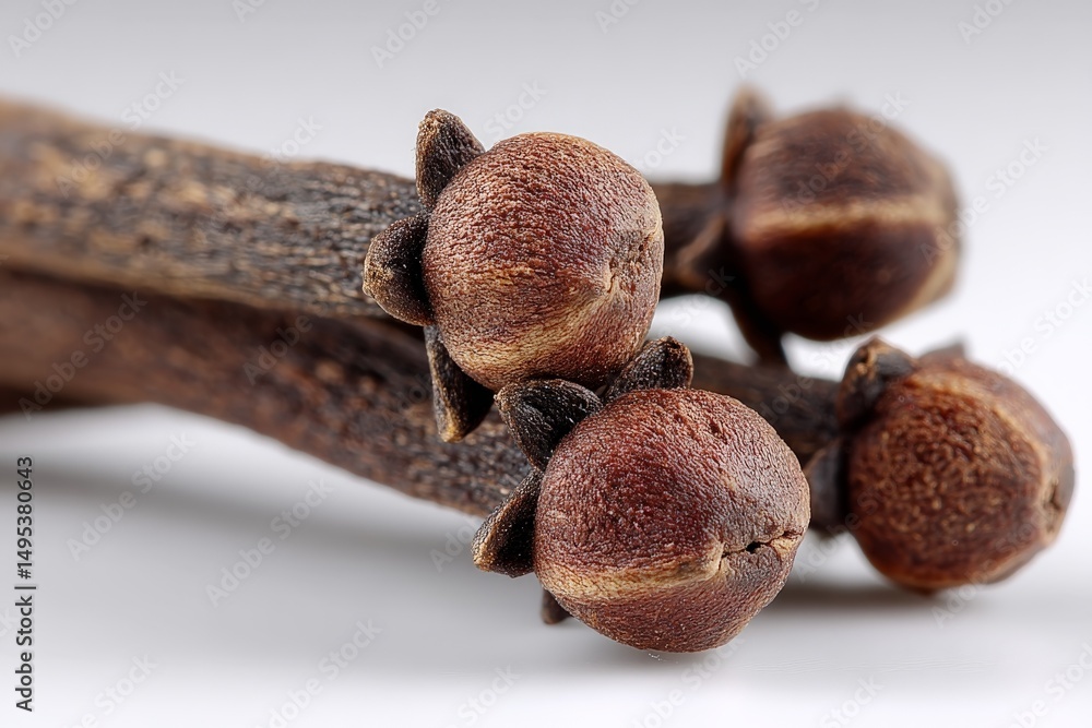 Poster cloves arranged beautifully on a light background showcasing their rich texture and color, perfect f