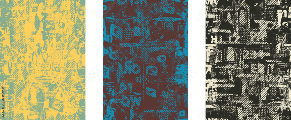 Poster Glitch distorted geometric shape . Noise destroyed logo . Trendy defect error shapes . Glitched frame .Grunge textured . Distressed effect .Vector shapes with a halftone dots screen print texture.