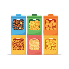 My very Simple flat 2D icon, cereal boxes bunch set isolated on a white background, vector, flat design, animation design, simple flat 2D icon, minimalist design, vector design, eps format