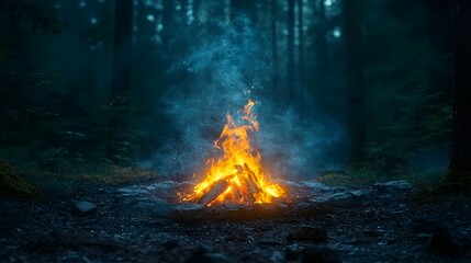 Mesmerizing mystical campfire in an enchanted forest