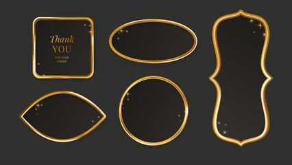 Frame Golden Gold Luxury Metal Royal 3d Border Shape Ramadan Holiday Islam Oriental Casino Ornament Label Set Traditional Invitation Emblem