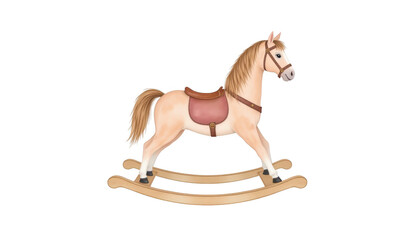 Png, classic wooden rocking horse toy isolated on transparent background perfect for digital designs