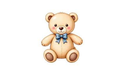 Obraz premium Adorable brown teddy bear with a bow tie, classic plush toy on black background