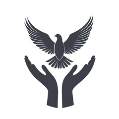 Obraz premium Dove peace hands hope symbol, white background, logo design
