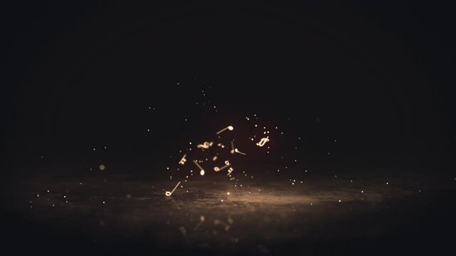光る音符が地面から出てきて飛んでいくアニメーション
