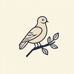 Dove perched on branch, spring leaves, peaceful background, nature illustration