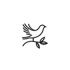 Fototapeta premium Bird perched on branch, olive branch, peace symbol, white background, design element