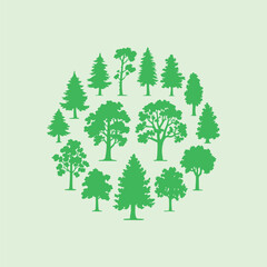 A Circular Arrangement of Green Tree Silhouettes
