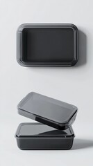 Black Plastic Container with Lid Isolated on White Background