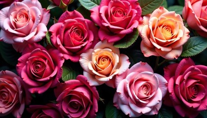 Obraz premium Intricate blooming roses, densely packed, vibrant hues, surface pattern, pink, luxury