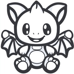 Obraz premium Cute cartoon dragon sitting, fantasy illustration, children's book