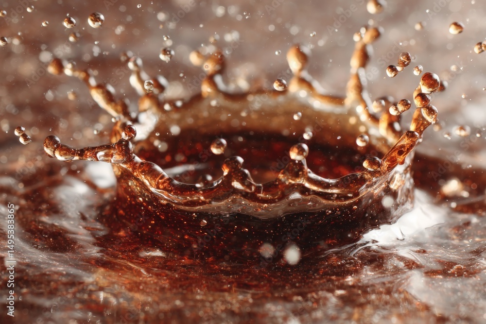 Leinwandbilder splash of liquid forms a crown shape with droplets in a close-up view on a dark surface during dayti