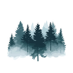 My very Simple flat 2D icon, foggy forest painting isolated on a white background, vector, flat design, animation design, simple flat 2D icon, minimalist design, vector design, eps format