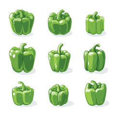 My very Simple flat 2D icon, green peppers set isolated on a white background, vector, flat design, animation design, simple flat 2D icon, minimalist design, vector design, eps format