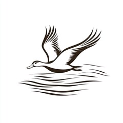 Fototapeta premium Duck flying over water, nature scene, wildlife illustration, website design