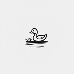 Fototapeta premium Duckling swimming in calm water, nature background, children's book illustration