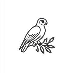 Obraz premium Falcon perched on branch, nature background, wildlife illustration, logo design