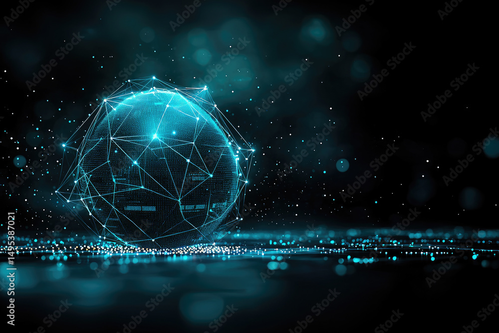 Poster digital network sphere visualization virtual space infographic futuristic environment aerial view co