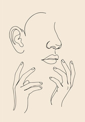  Creative minimal line drawing of abstract human features, composed with elegance and flowing form in black ink.